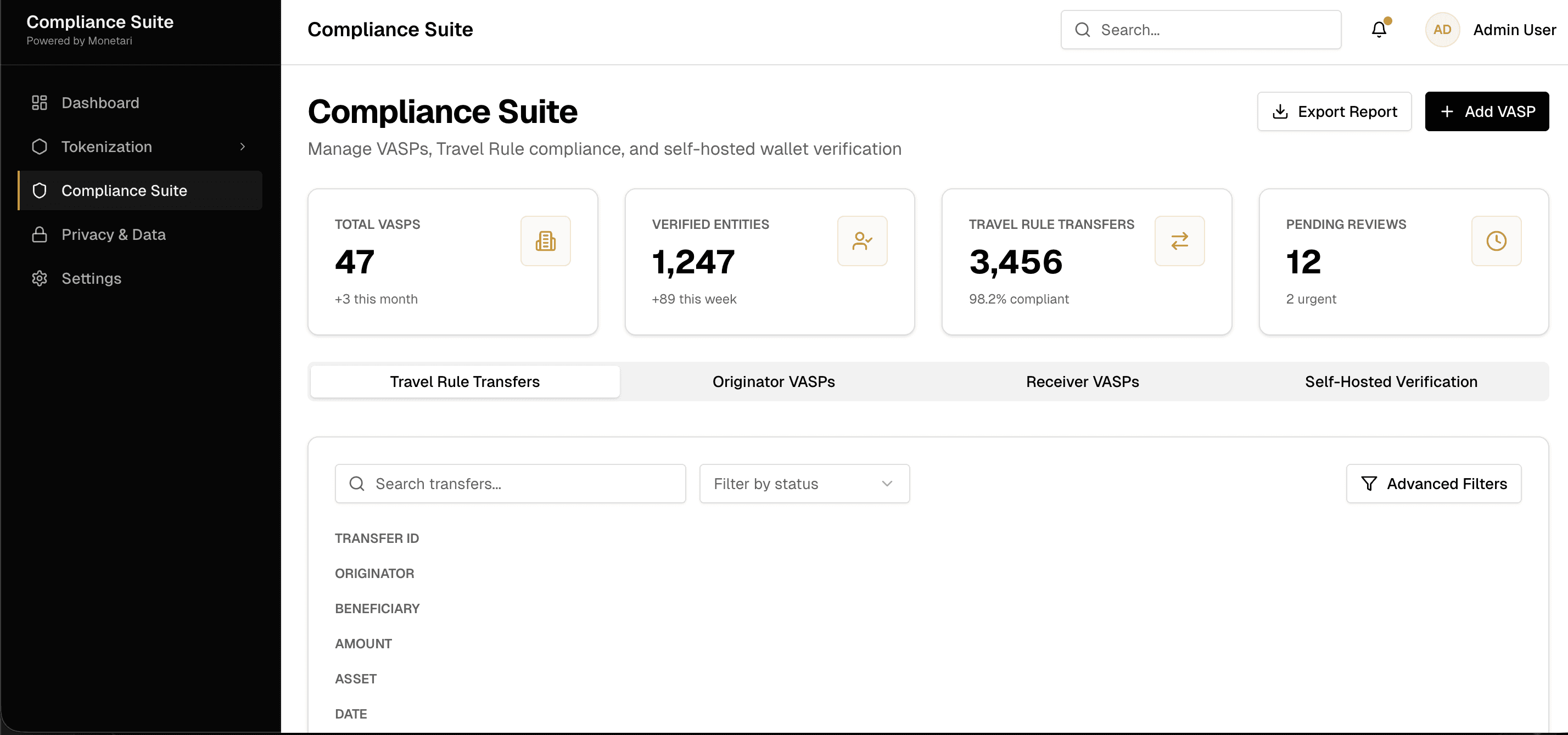 Compliance Suite mock UI